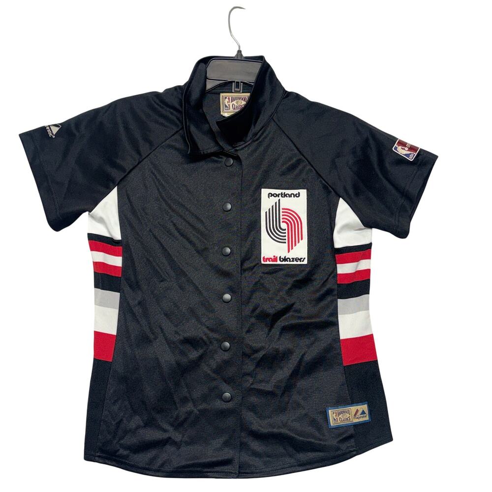 Vintage Portland Trail Blazers Shirt Warm Up Large Black Hardwood Classics Korea